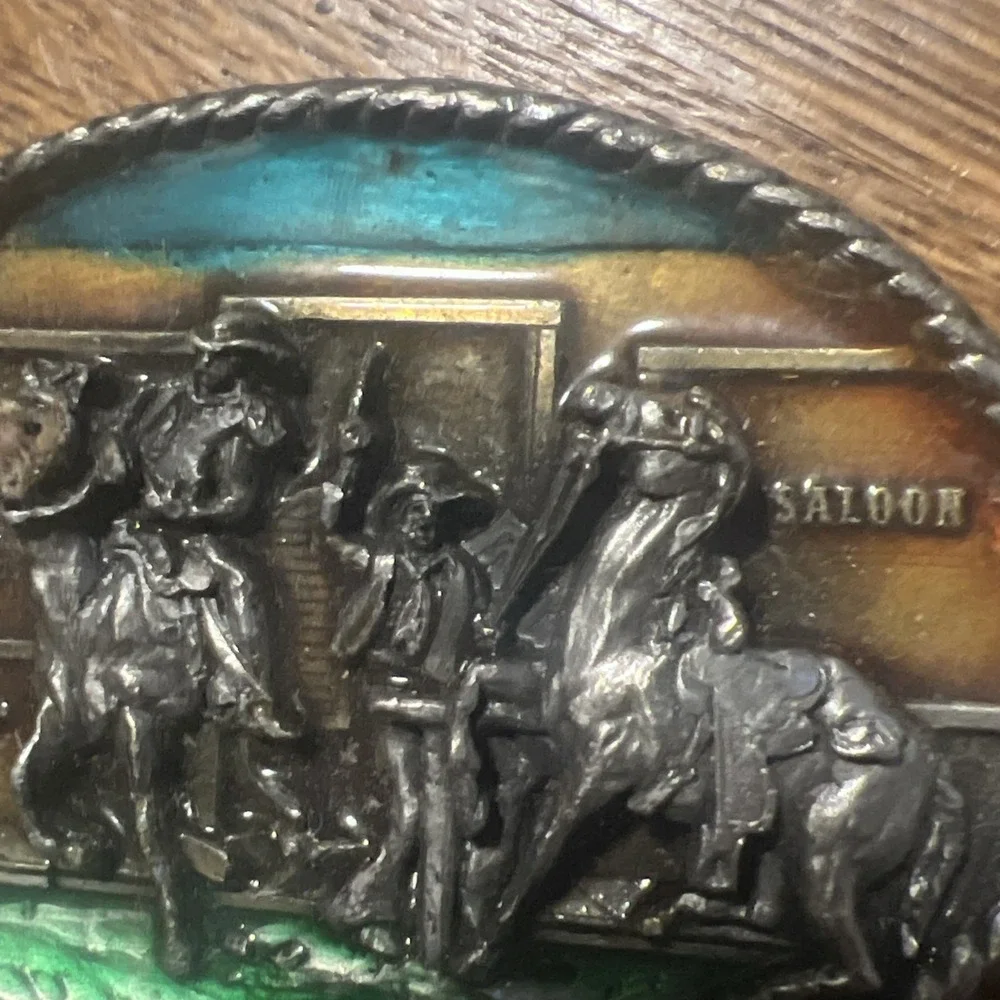 Vintage 1983 Cowboys Belt Buckle Bergamot Brass Works J-146   Horse Made In USA